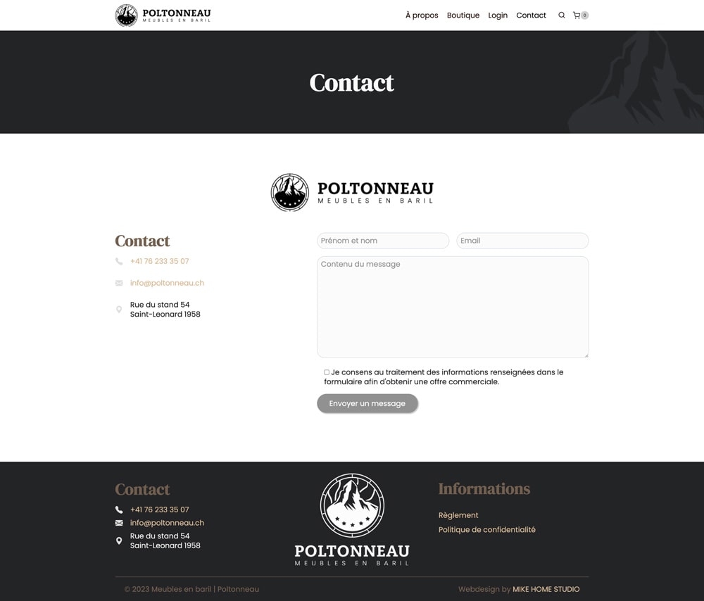 Projekt strony internetowej - strona kontaktowa - Poltonneau